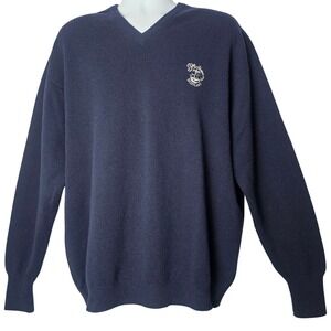 Turnberry Scotland V Neck Sweater Men's Navy Blue Pure New Wool Size 46‎ (XL)